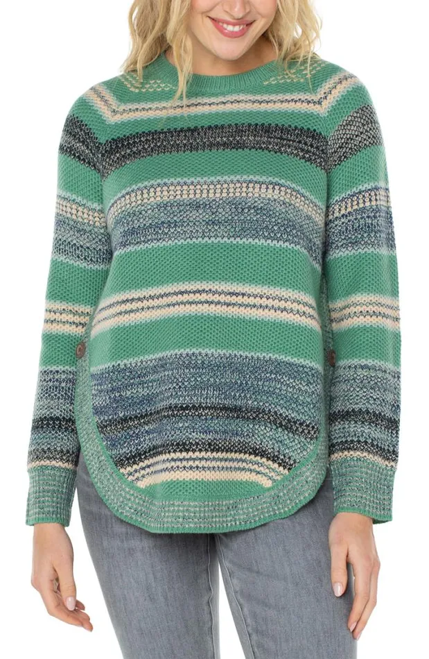 SWEATERS Women Liverpool Los Angeles RAGLAN SWEATER WITH ROUNDED HEM Emerald Multi Stripe SWEATERS Women Liverpool Los Angeles RAGLAN SWEATER WITH ROUNDED HEM Emerald Multi Stripe