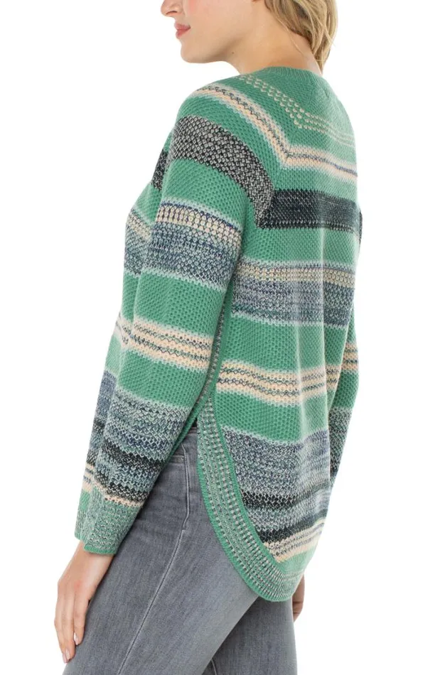 SWEATERS Women Liverpool Los Angeles RAGLAN SWEATER WITH ROUNDED HEM Emerald Multi Stripe