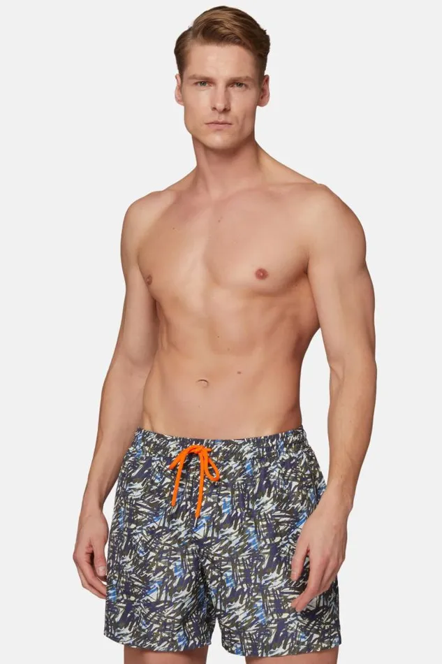 Swim Shorts Men Boggi Milano Abstract Print Swimsuit Military Green