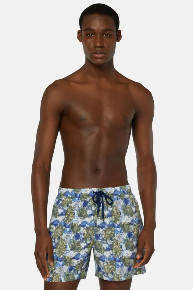 Swim Shorts Men Boggi Milano Leaf Print Swimsuit Airblue