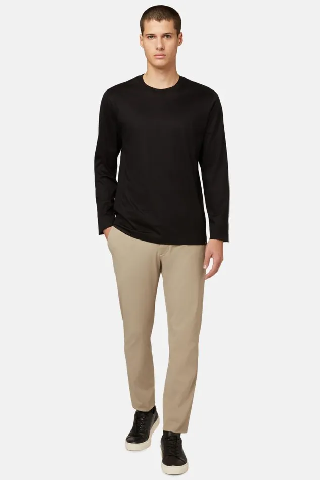 TShirts Men Boggi Milano Longsleeved Pima Cotton Jersey Tshirt Black