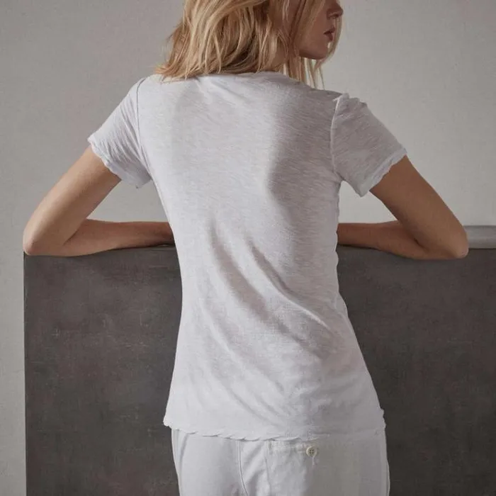 TShirts Women James Perse Sheer Slub Casual V Neck White