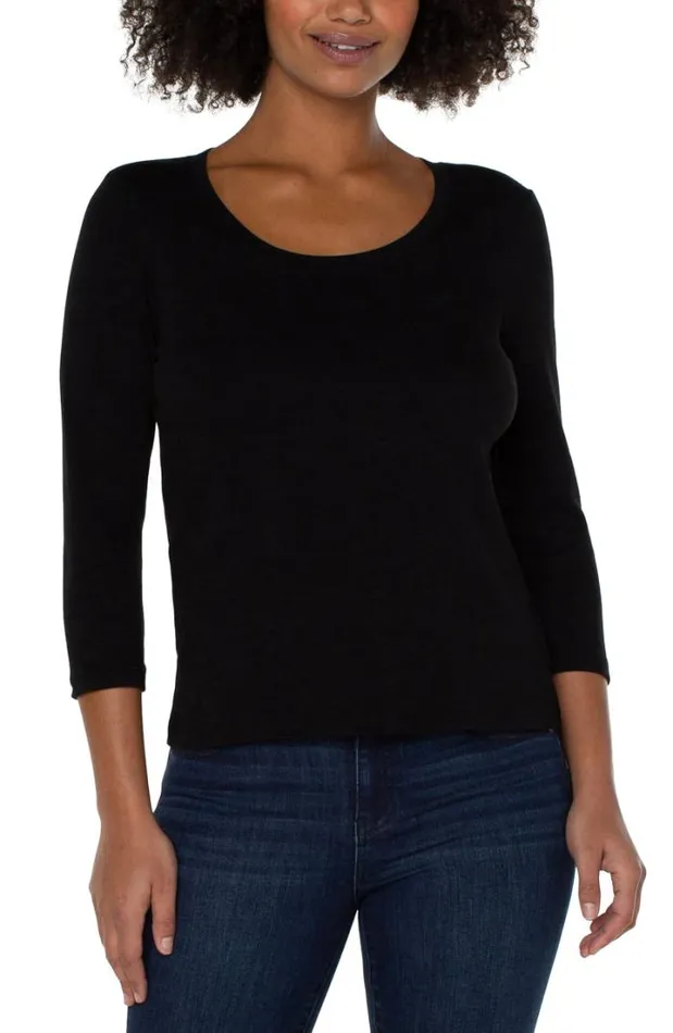 TSHIRTS Women Liverpool Los Angeles 34 SLEEVE SCOOP NECK KNIT TEE Black