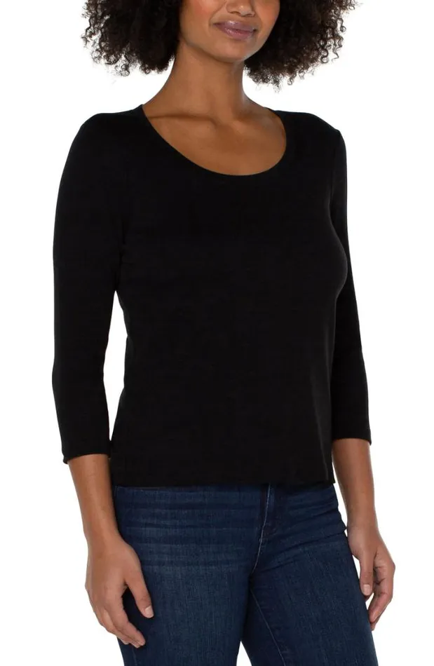 TSHIRTS Women Liverpool Los Angeles 34 SLEEVE SCOOP NECK KNIT TEE Black