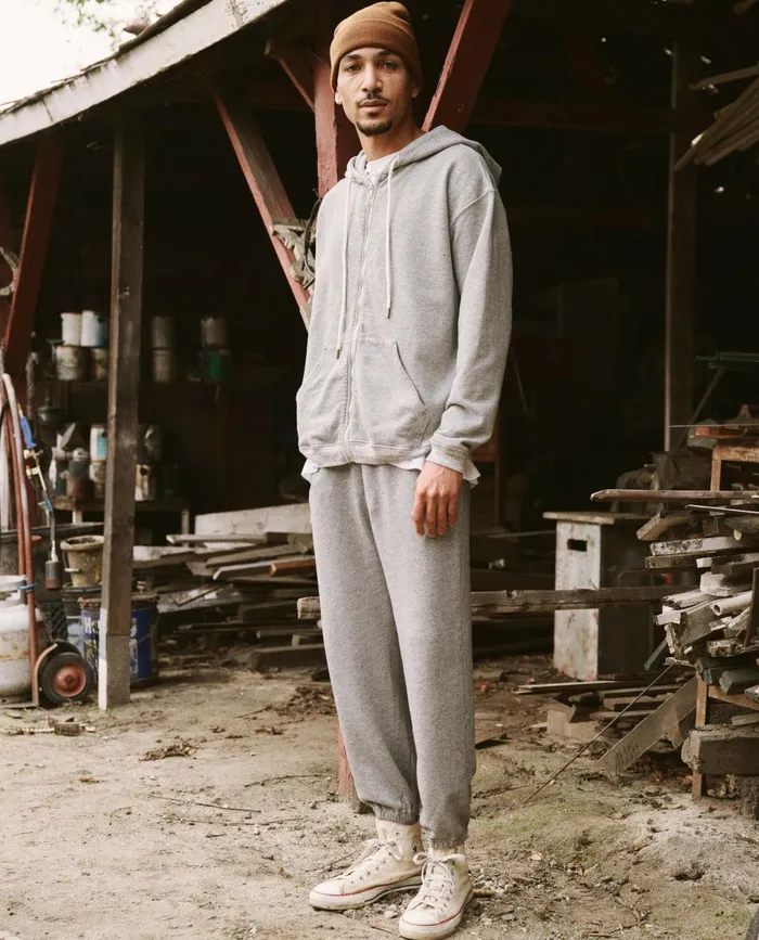 Tees and Sweats Men The Great The Men039s Zip Up Hoodie Varsity Grey