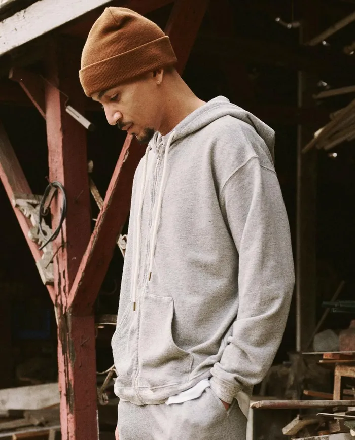 Tees and Sweats Men The Great The Men039s Zip Up Hoodie Varsity Grey