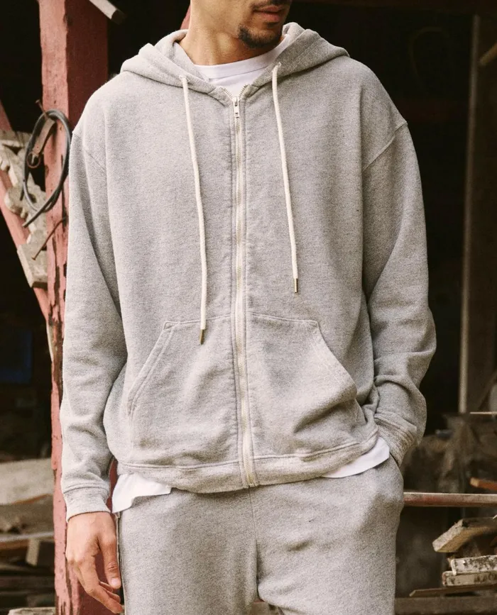 Tees and Sweats Men The Great The Men039s Zip Up Hoodie Varsity Grey