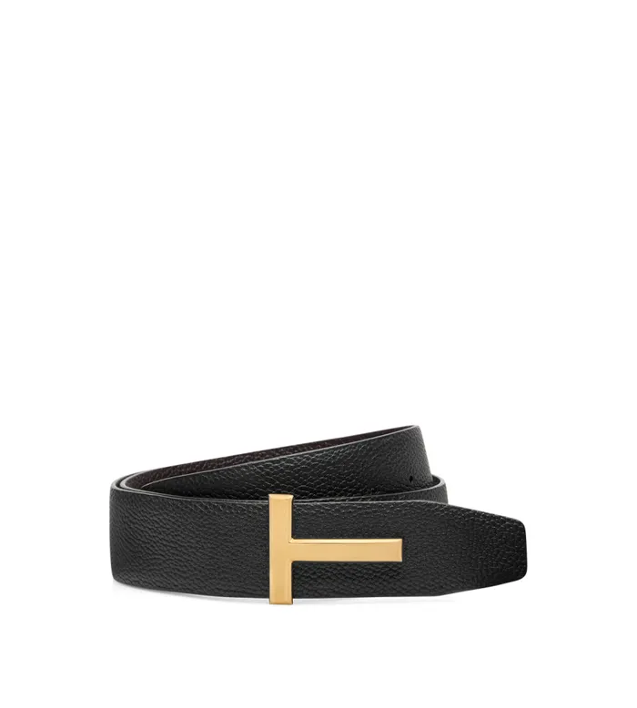 TOM FORD Belts Men GRAIN LEATHER T ICON BELT Brown Black TOM FORD Belts Men GRAIN LEATHER T ICON BELT Brown Black