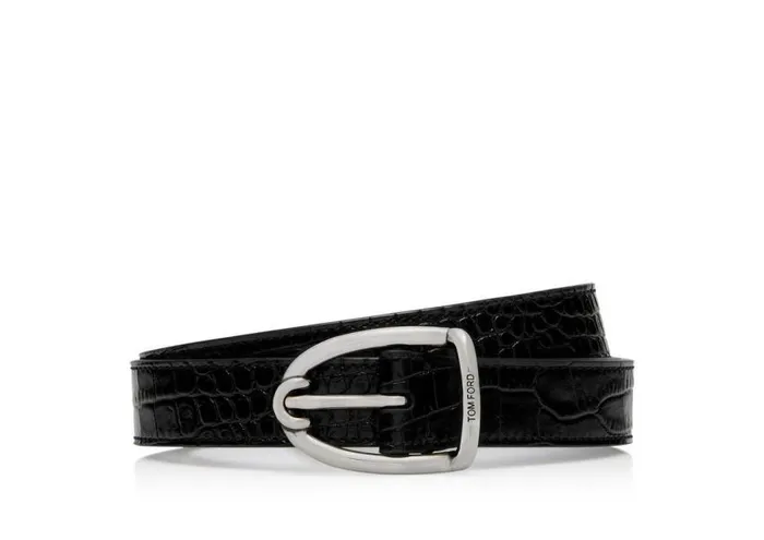 TOM FORD Belts Men PRINTED ALLIGATOR ANGLED BUCKLE BELT Black