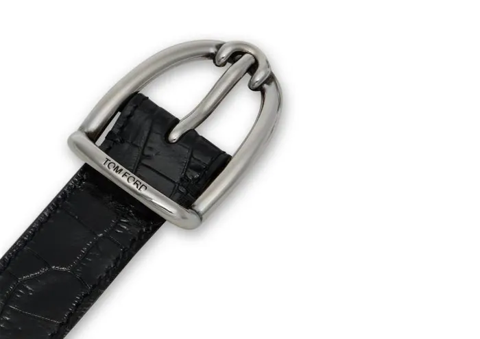 TOM FORD Belts Men PRINTED ALLIGATOR ANGLED BUCKLE BELT Black TOM FORD Belts Men PRINTED ALLIGATOR ANGLED BUCKLE BELT Black