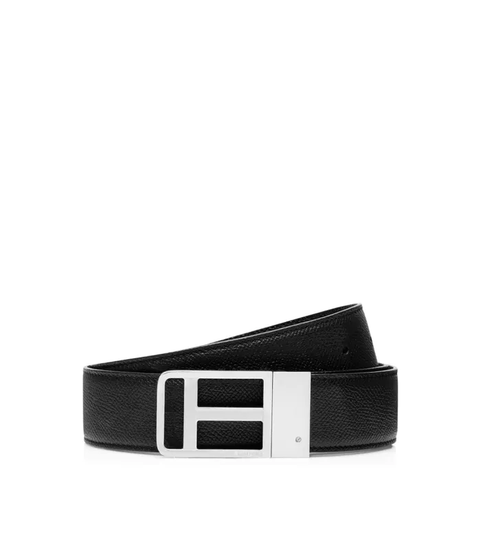 TOM FORD Belts Men SMALL GRAIN LEATHER FRAMED T BELT Dark Navy Black TOM FORD Belts Men SMALL GRAIN LEATHER FRAMED T BELT Dark Navy Black