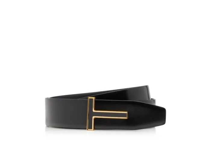 TOM FORD Belts Men SMOOTH LEATHER ENAMEL INSERT T BELT Black