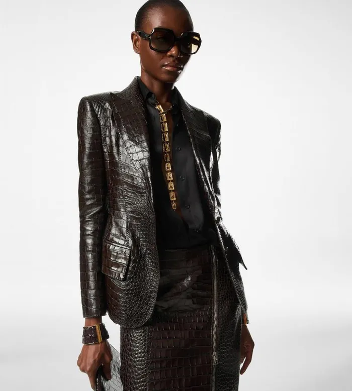 TOM FORD Jackets Women EMBOSSED LEATHER 034JACQUETTA034 JACKET Chocolate Ombre039 TOM FORD Jackets Women EMBOSSED LEATHER 034JACQUETTA034 JACKET Chocolate Ombre039