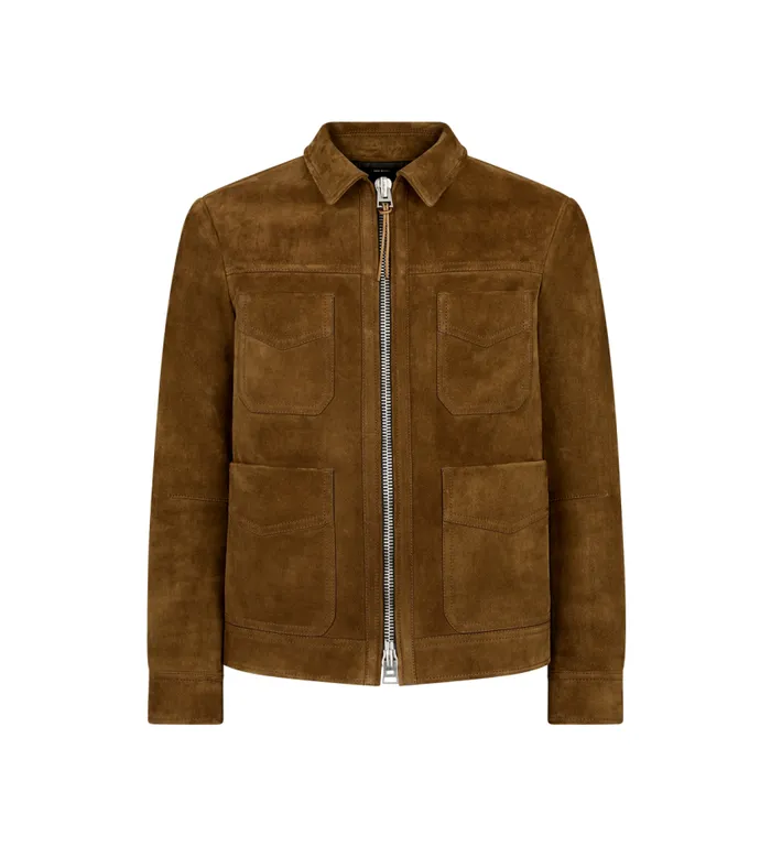 TOM FORD Outerwear Men BRUSHED HEATHERED SUEDE FOUR POCKET BLOUSON Cigar