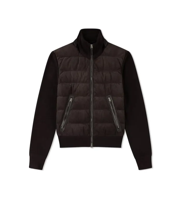 TOM FORD Outerwear Men DOWN SUEDE FRONT ZIP THROUGH Ebony