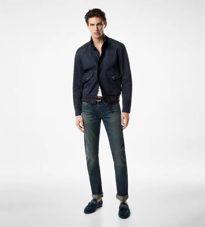 TOM FORD Outerwear Men LIGHT SUEDE BUTTON THROUGH BOMBER Navy TOM FORD Outerwear Men LIGHT SUEDE BUTTON THROUGH BOMBER Navy