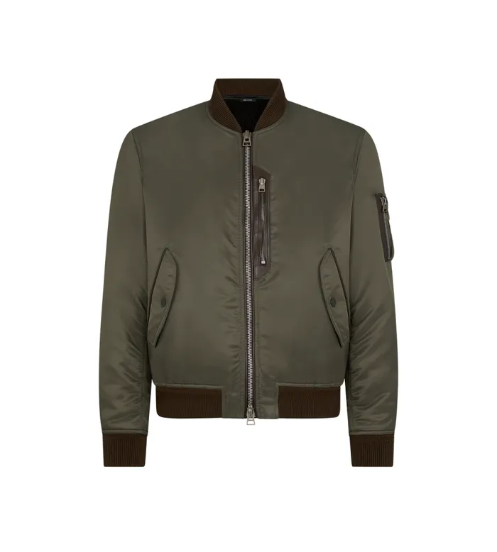 TOM FORD Outerwear Men NYLON SHINY TWILL BOMBER Military Green
