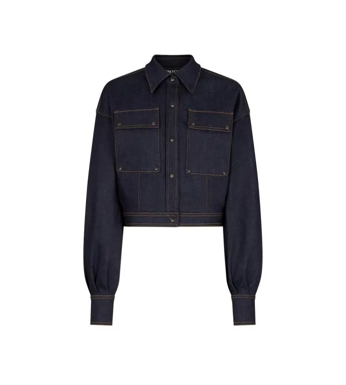 TOM FORD Outerwear Women LIGHTWEIGHT DENIM CROPPED BLOUSON Dark Indigo