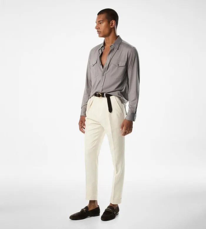TOM FORD Shirts Men SILK COTTON BLEND SHIRT Grey TOM FORD Shirts Men SILK COTTON BLEND SHIRT Grey