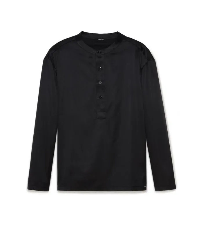 TOM FORD TShirts Men SILK PAJAMA HENLEY Black