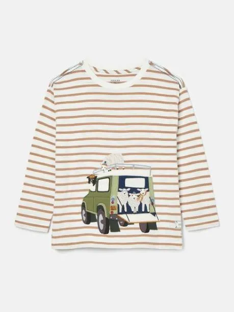 Tops and TShirts Boys Joules Cream and Natural Stripe Artwork Top