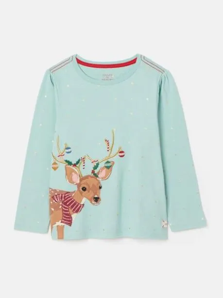 Tops and TShirts Girls Joules Green Metallic Star Print Artwork TShirt