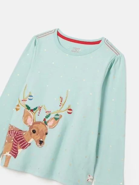 Tops and TShirts Girls Joules Green Metallic Star Print Artwork TShirt