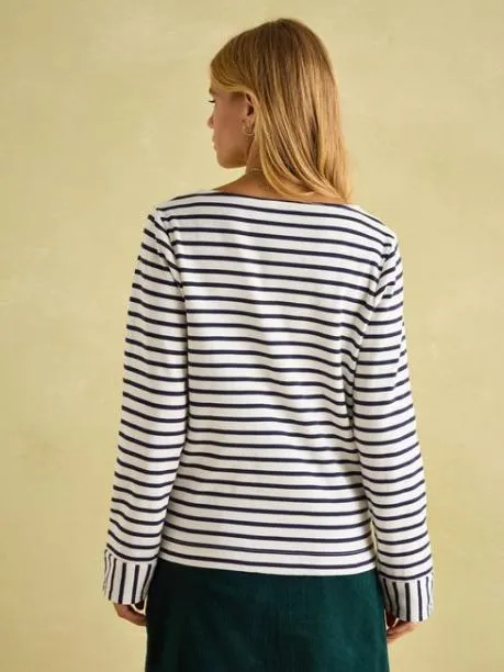 Tops and TShirts Women Joules CreamNavy VNeck Jersey Top