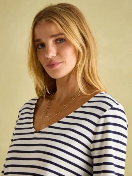 Tops and TShirts Women Joules CreamNavy VNeck Jersey Top