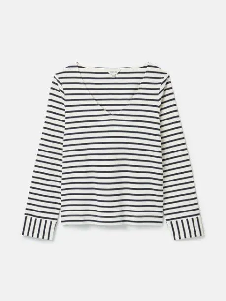 Tops and TShirts Women Joules CreamNavy VNeck Jersey Top