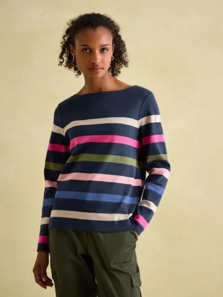 Tops and TShirts Women Joules Navy Multi Boat Neck Breton Top