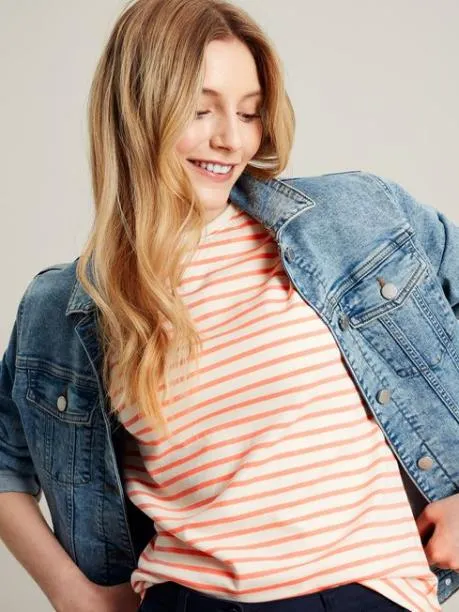 Tops and TShirts Women Joules Pink Striped Short Sleeve TShirt