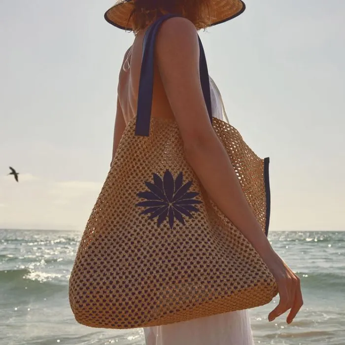 Tote Bags Women James Perse Lotus Raffia Tote Black Sea
