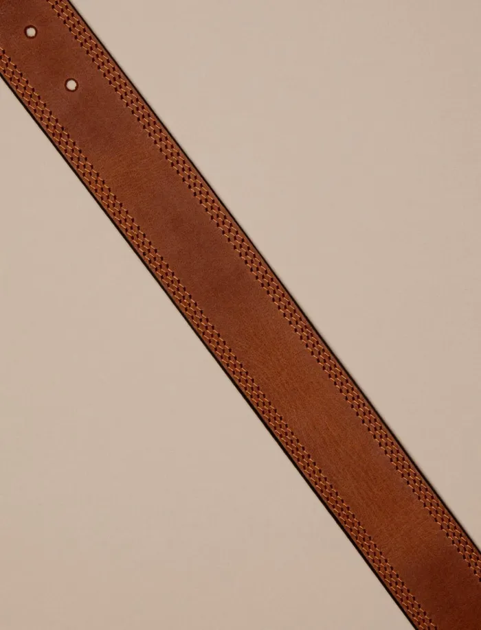 Triple Needle Stitch Leather Belt Medium Brown Men Lucky Brand Belts