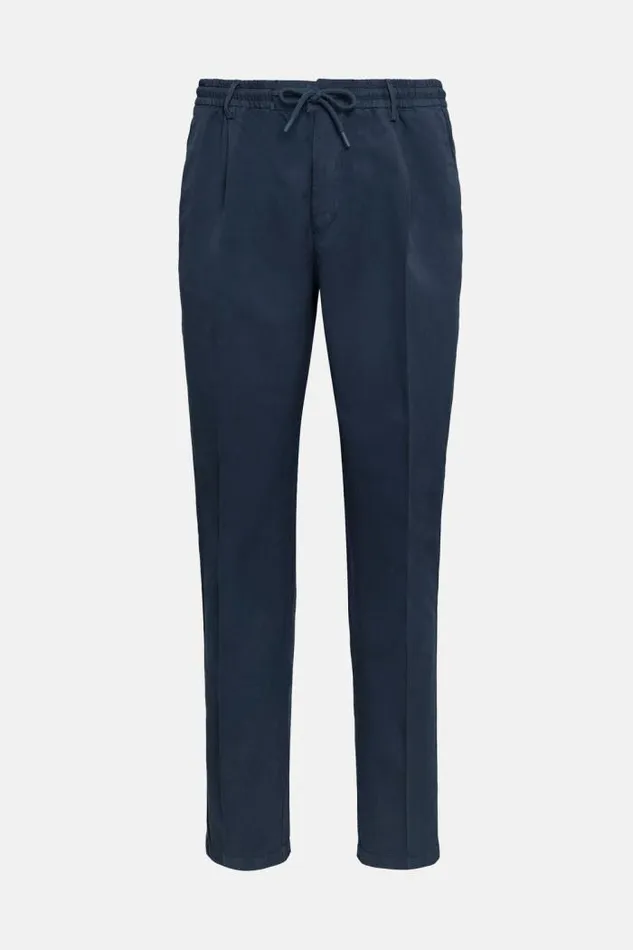 Trousers Men Boggi Milano Cotton Linen Trousers Navy Blue