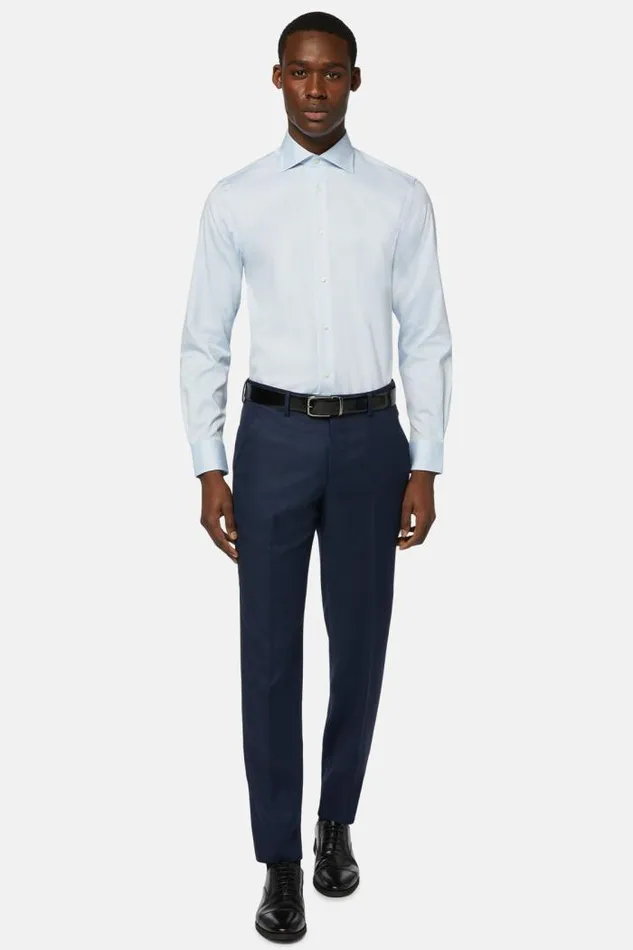 Trousers Men Boggi Milano Regular Fit Birdseye Wool Trousers Bluette Trousers Men Boggi Milano Regular Fit Birdseye Wool Trousers Bluette