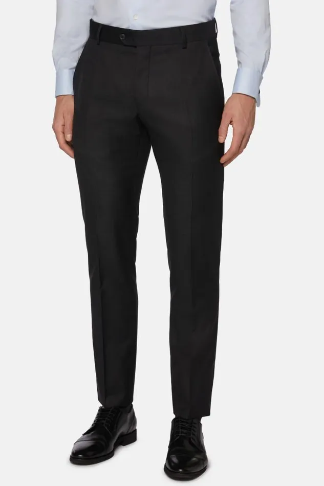 Trousers Men Boggi Milano Regular Fit Charcoal Grey Super 130 Wool Trousers Charcoal