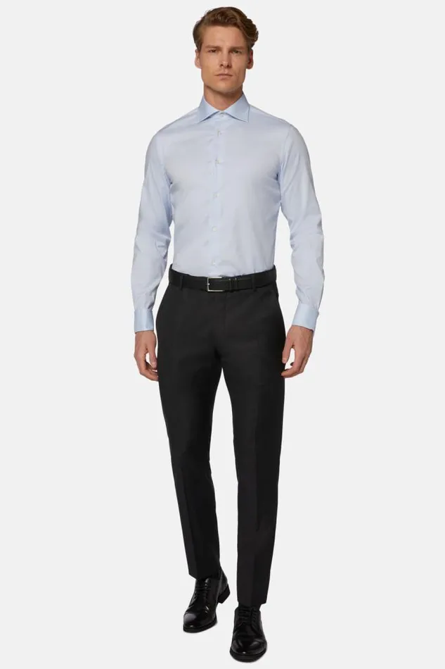 Trousers Men Boggi Milano Regular Fit Charcoal Grey Super 130 Wool Trousers Charcoal