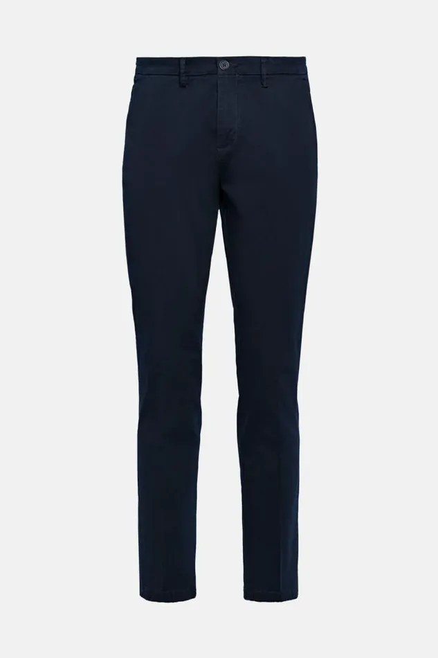 Trousers Men Boggi Milano Stretch Cotton Gabardine Trousers Navy Blue