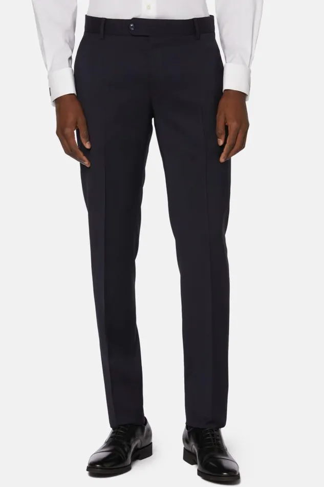 Trousers Men Boggi Milano Trousers In Stretch Knitted Wool Navy Blue Trousers Men Boggi Milano Trousers In Stretch Knitted Wool Navy Blue
