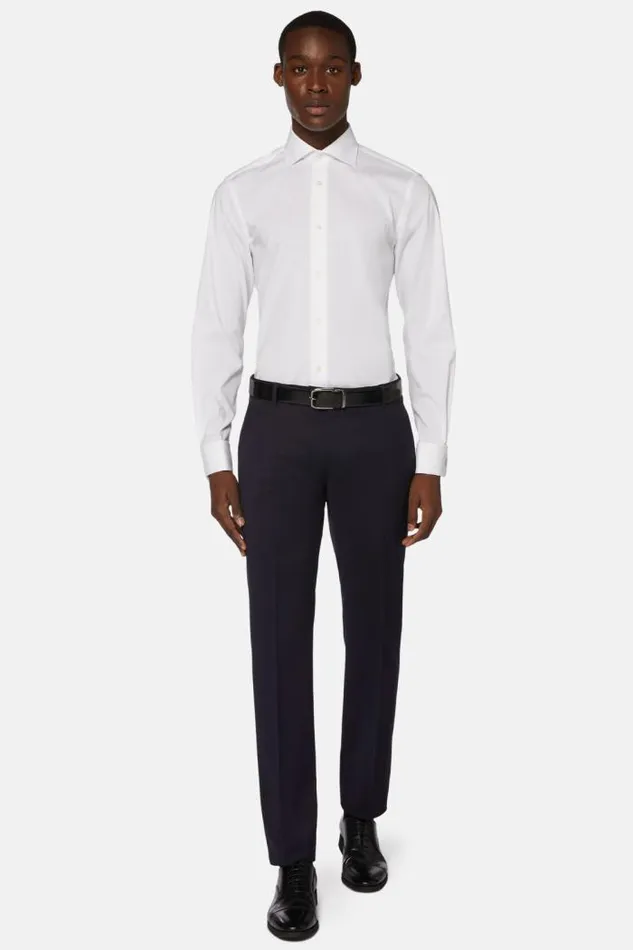 Trousers Men Boggi Milano Trousers In Stretch Knitted Wool Navy Blue Trousers Men Boggi Milano Trousers In Stretch Knitted Wool Navy Blue