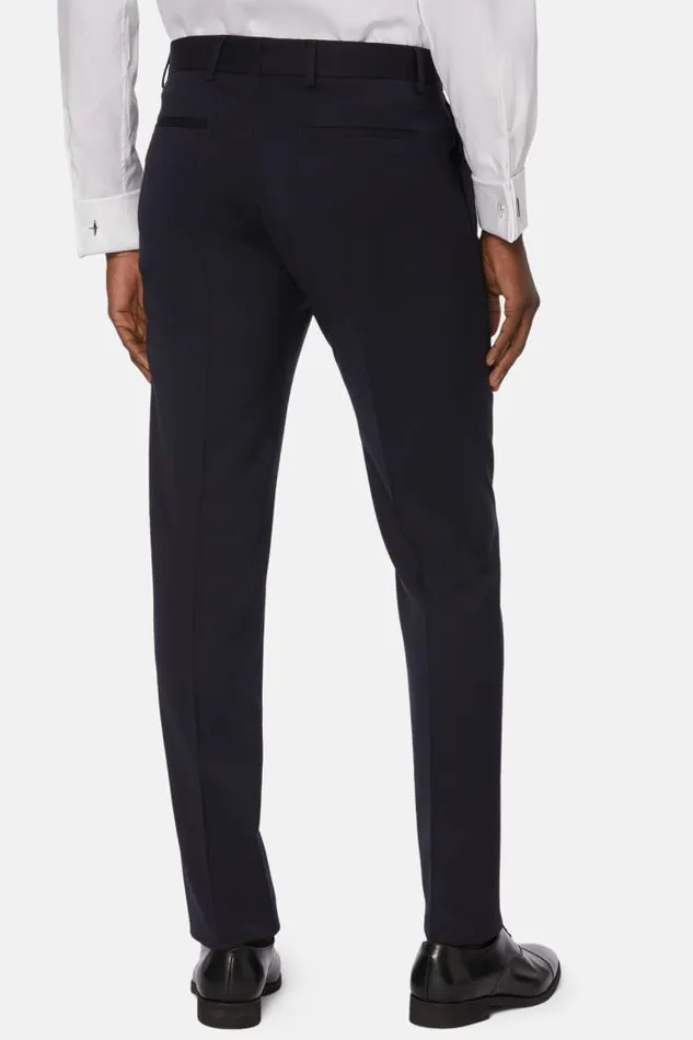 Trousers Men Boggi Milano Trousers In Stretch Knitted Wool Navy Blue Trousers Men Boggi Milano Trousers In Stretch Knitted Wool Navy Blue