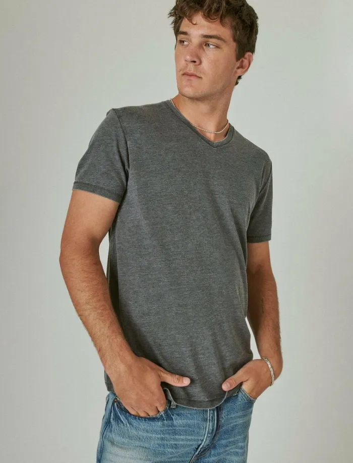 Venice Burnout VeeNeck Tee Jet Black Men Lucky Brand Shirts and Tops