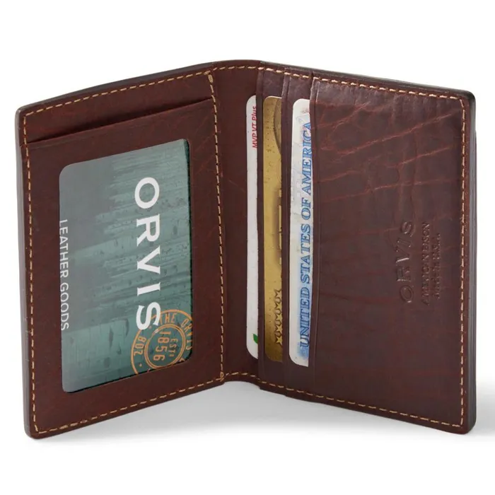 Wallets Men Orvis Bison Leather Folding Card Carrier Brown