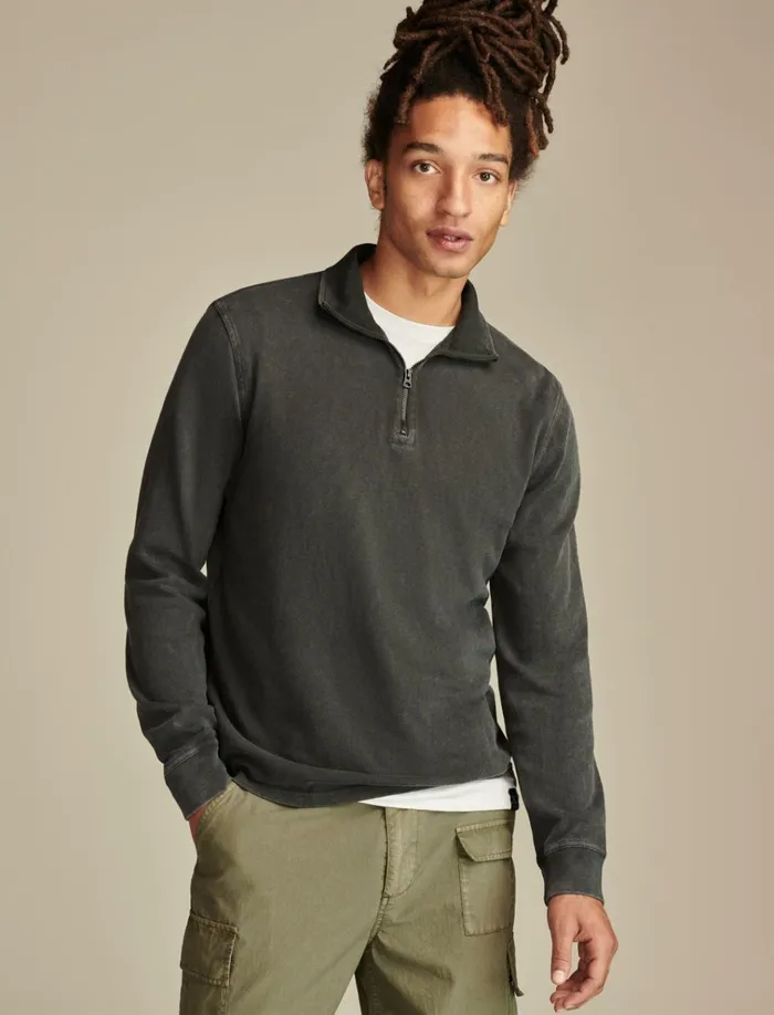 Weekend Slub Jersey Quarter Zip Jet Black Men Lucky Brand Shirts and Tops