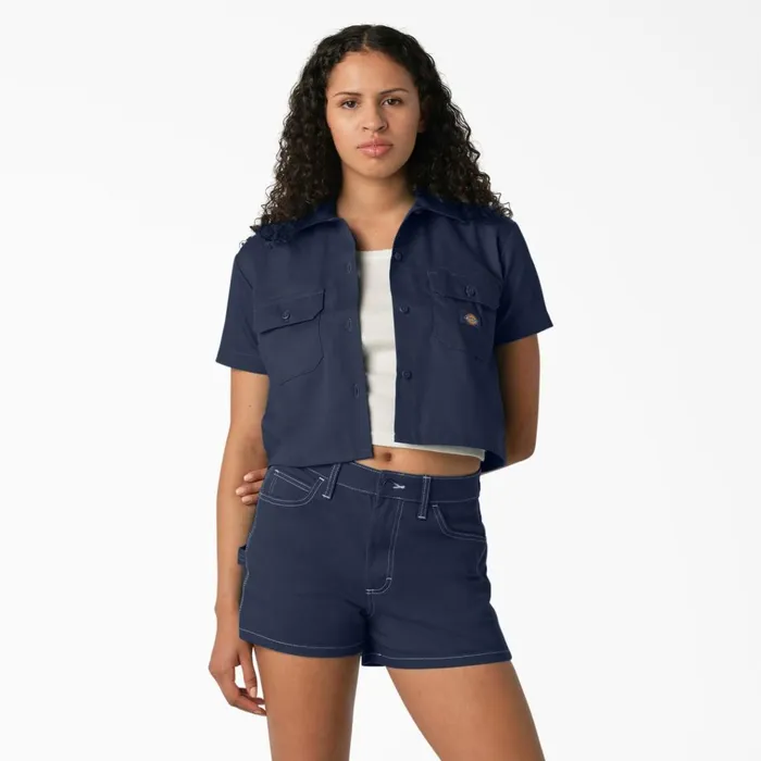 Women039s Cropped Work Shirt Ink Navy Ink Navy ik Women Dickies Button Up