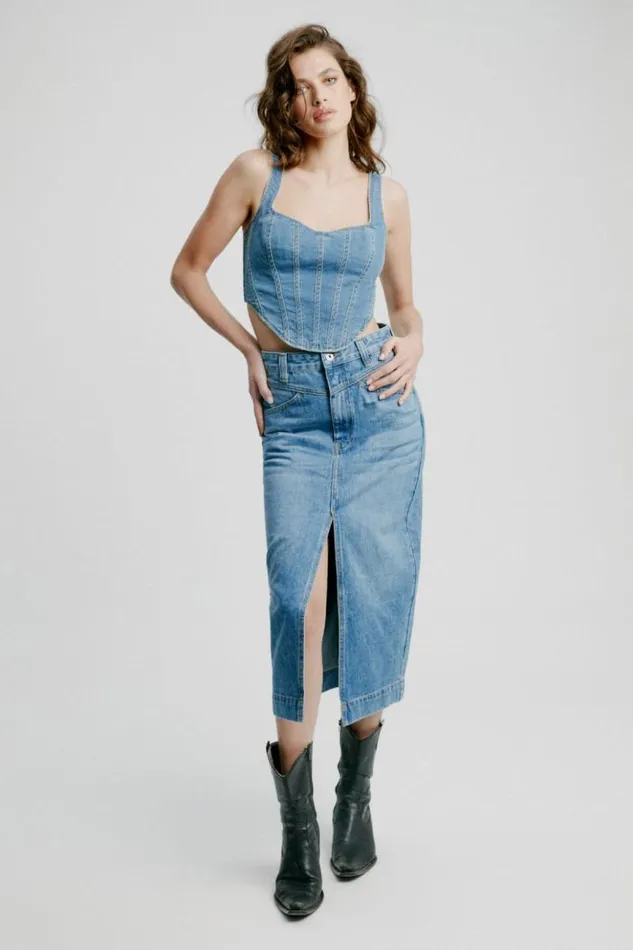 Women Bardot Corsets Denim Corset Bustier In Vintage