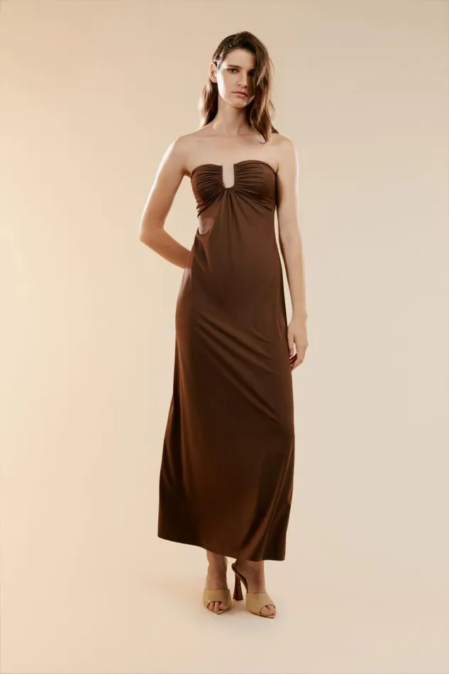 Women Bardot Day To Night Dresses Carolena Maxi Knit Dress In Chocolate