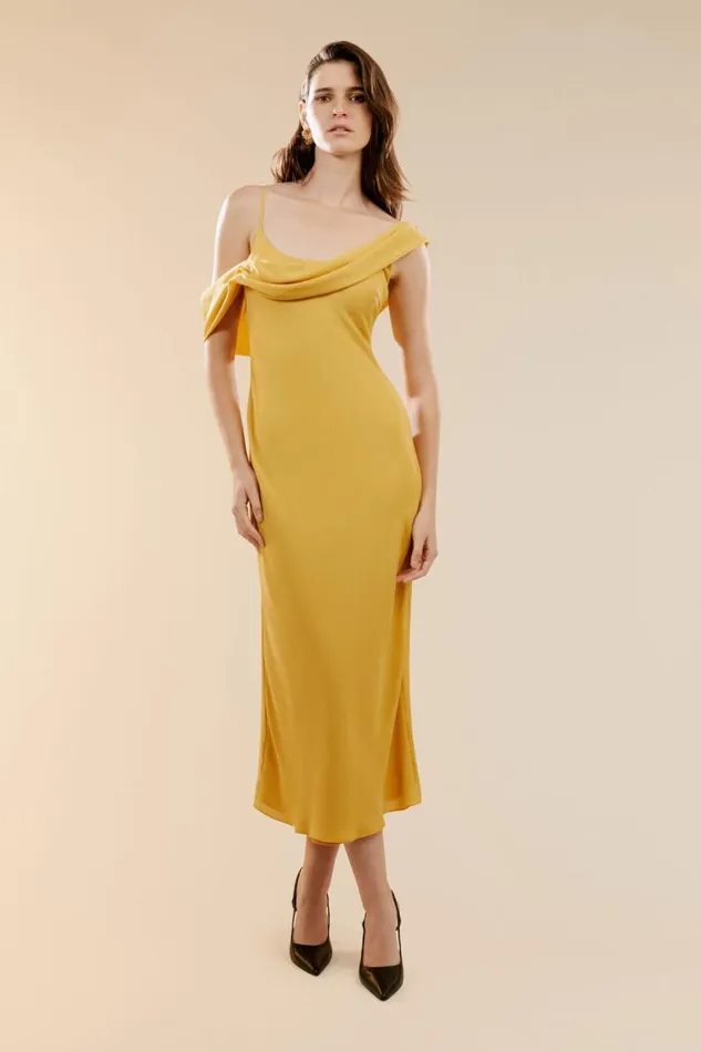 Women Bardot Day To Night Dresses Mayari Asymmetric Dress In Marigold