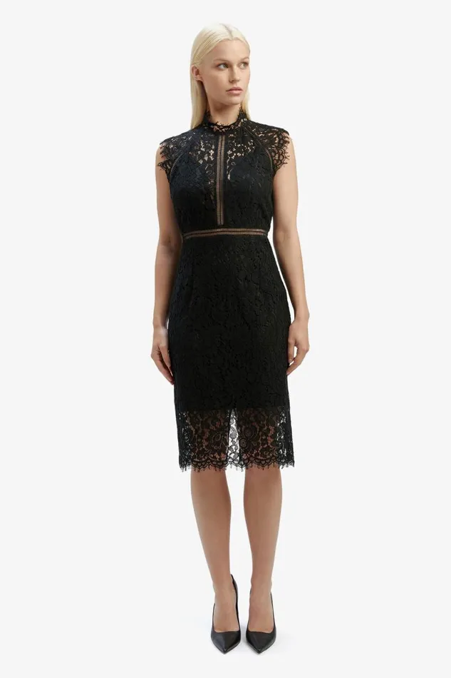 Women Bardot Occasion Dresses Lace Panel Dress In Black